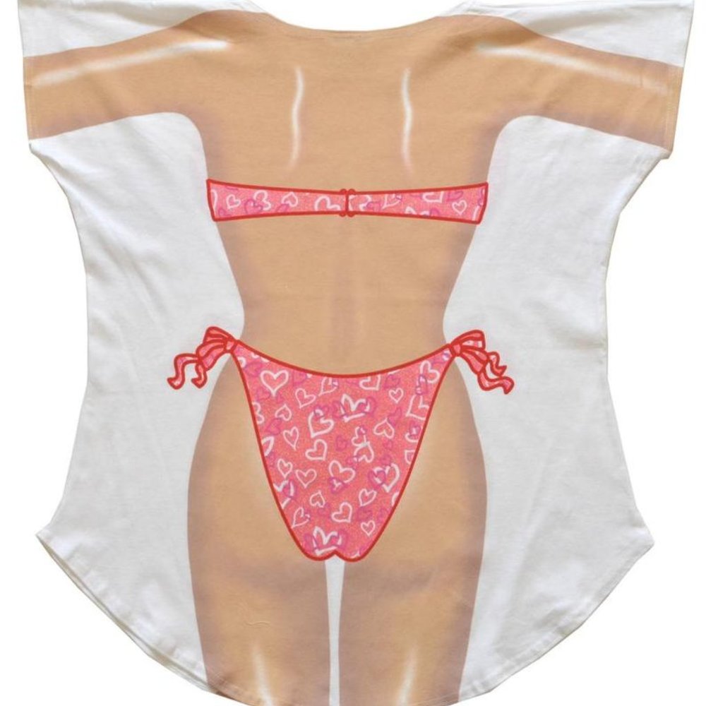 Pink bikini heart printed cover up tee OS NEW - Picture 2 of 2